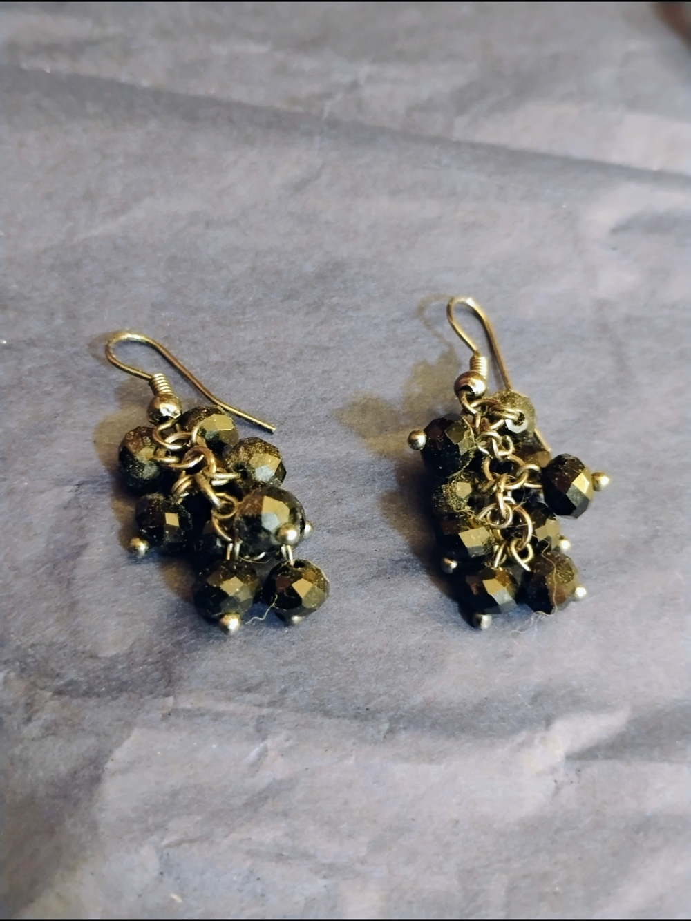 3 For $15 Gold-Tone Cluster Dangle Earrings - Black Bead Accents